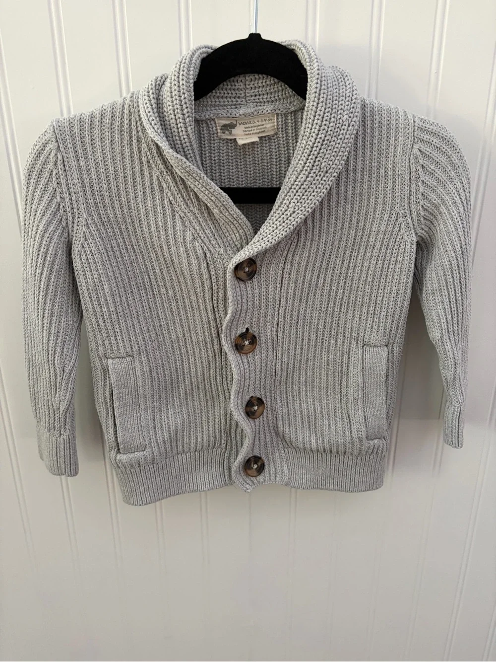 Shawl-Collar Knit Toddler Cardigan Jacket - Light Gray